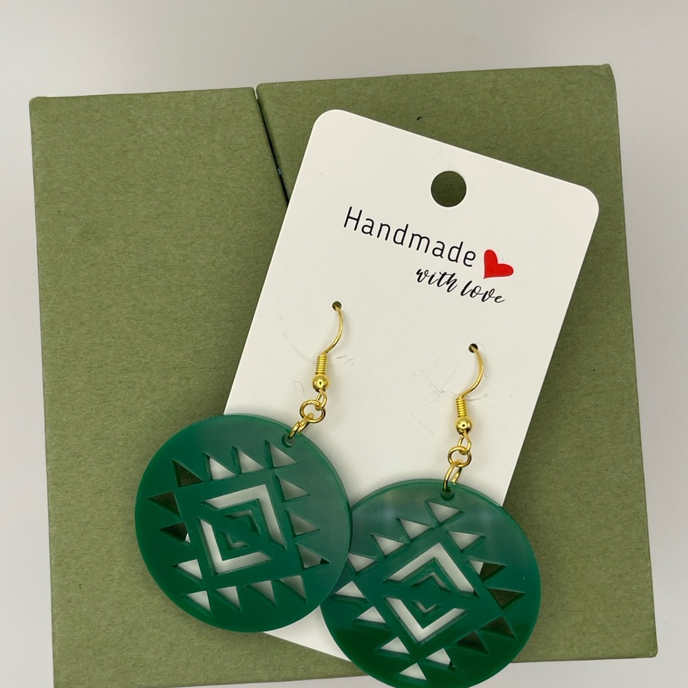 Handmade Green Geometric Earrings
